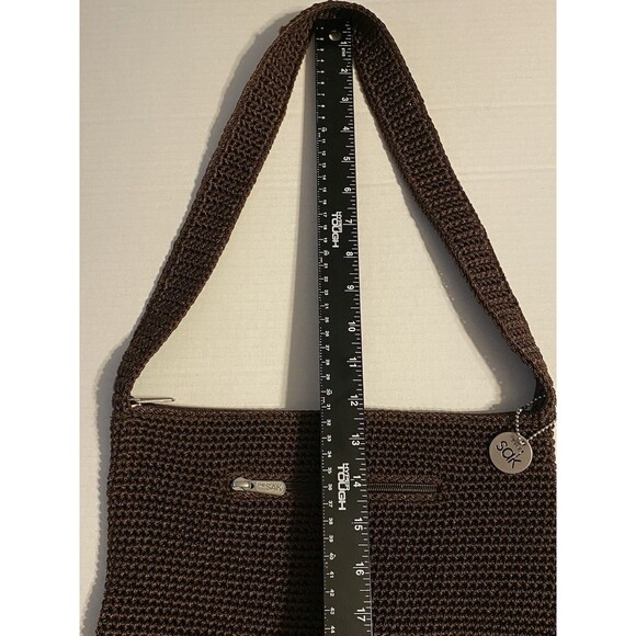 The Sak Elliott Lucca Crochet Chocolate Brown Hobo Shoulder Bag W/Charm Nice GUC - Picture 13 of 15